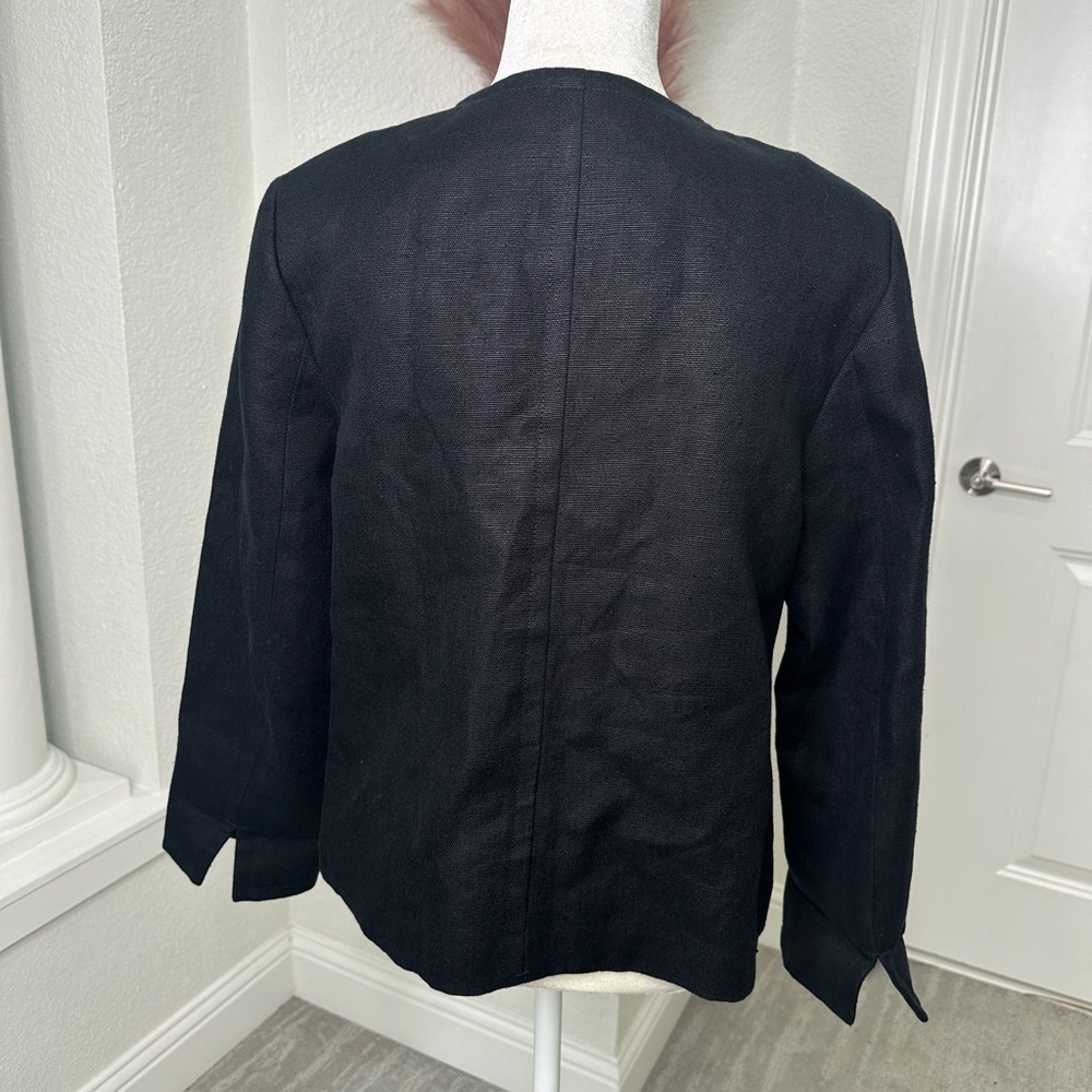 Talbots 100% Linen Collarless Button Down Black L… - image 4